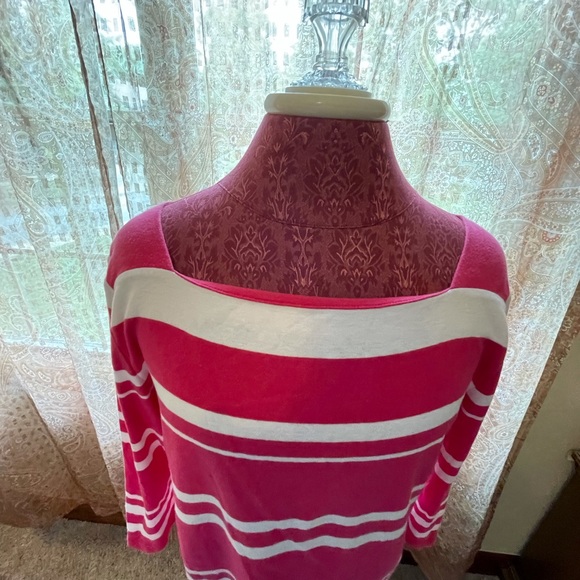 Chaps square neck pink and white striped top - Picture 3 of 5